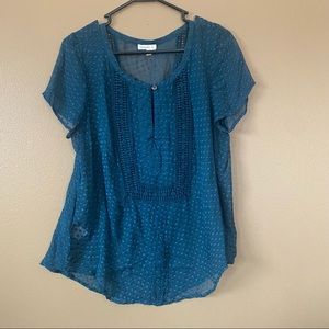 Meadow Rue sheer top, size large, teal, good used condition from Anthropologie.